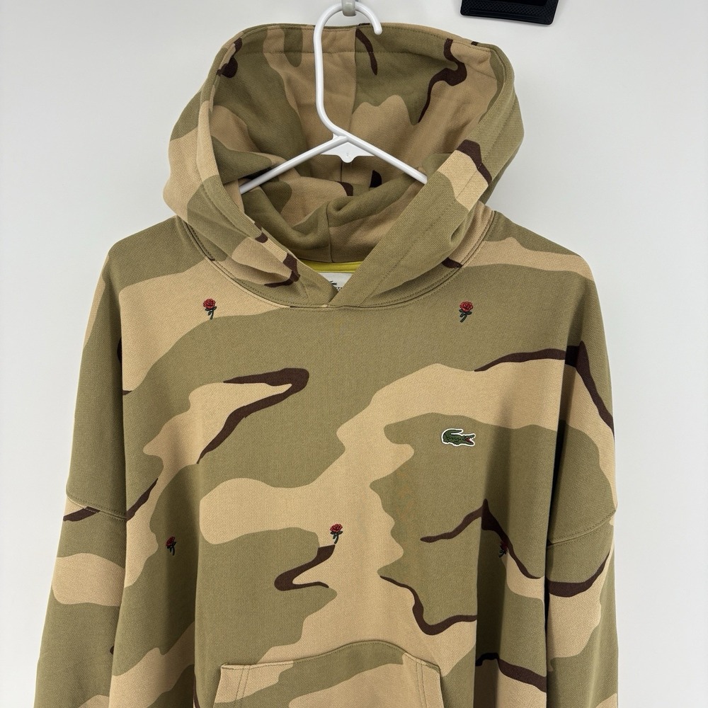 Lacoste L!VE Camo Hoodie Embroidered Roses Floral Crocodile Cotton Men 3XL